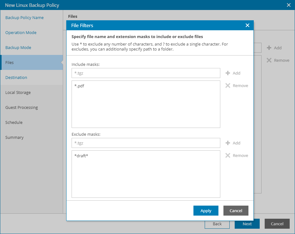 Specify Include and Exclude Masks