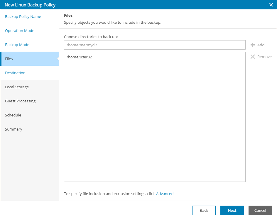 Choose Directories to Back Up
