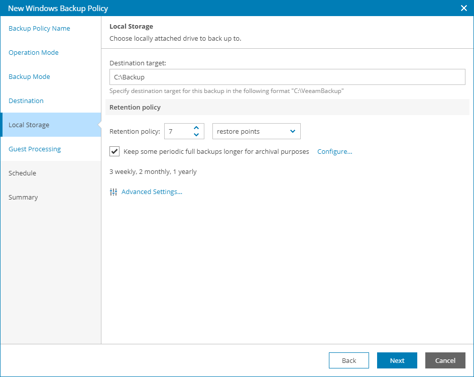 Specify Local Storage Settings