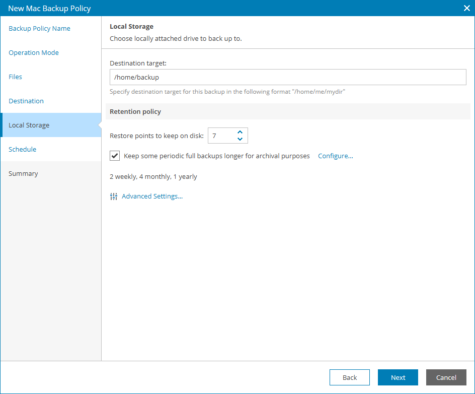 Specify Local Storage Settings