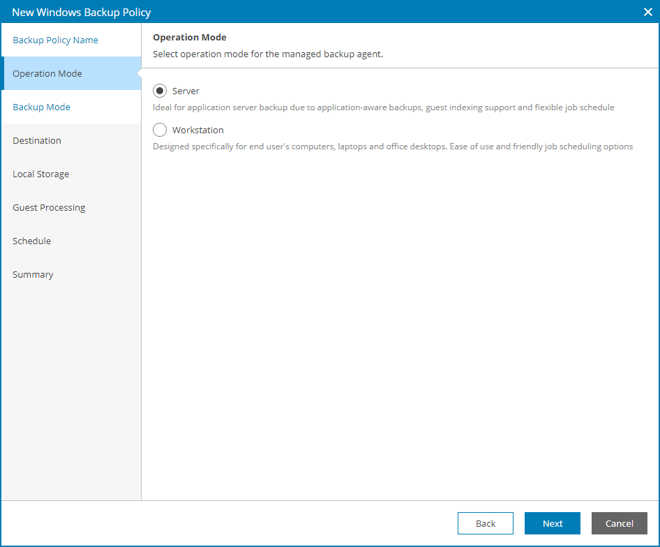 Choose Backup Agent Operation Mode