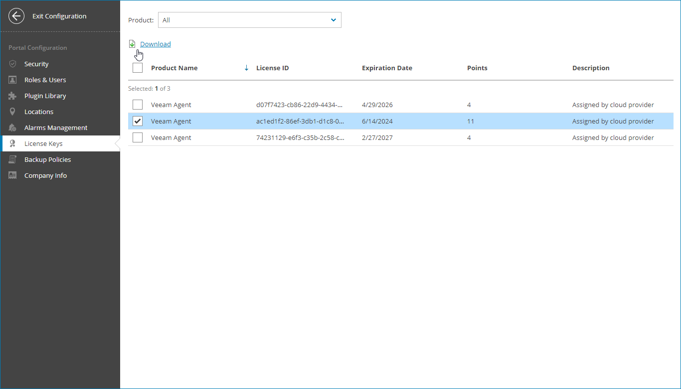 Viewing and Downloading License Keys