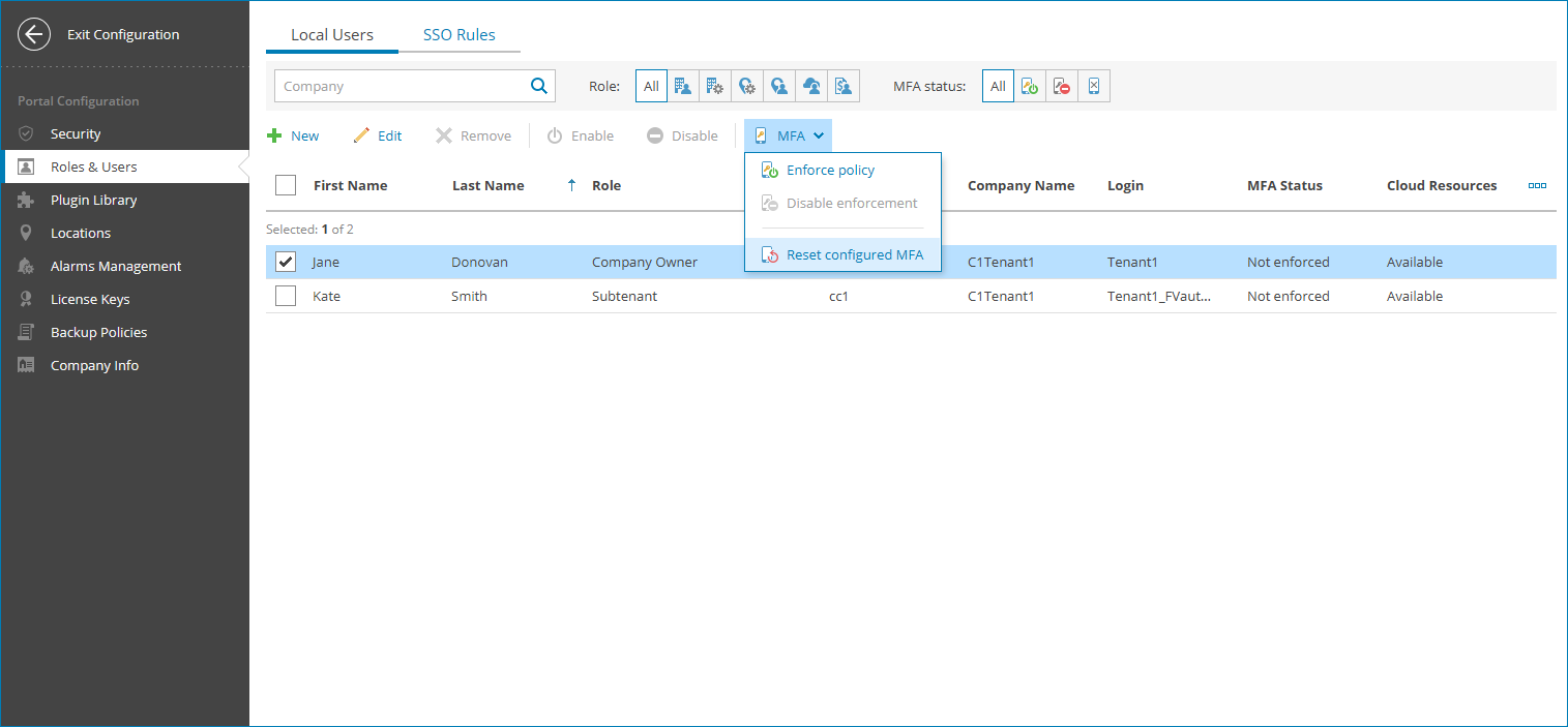 Reset Configured MFA