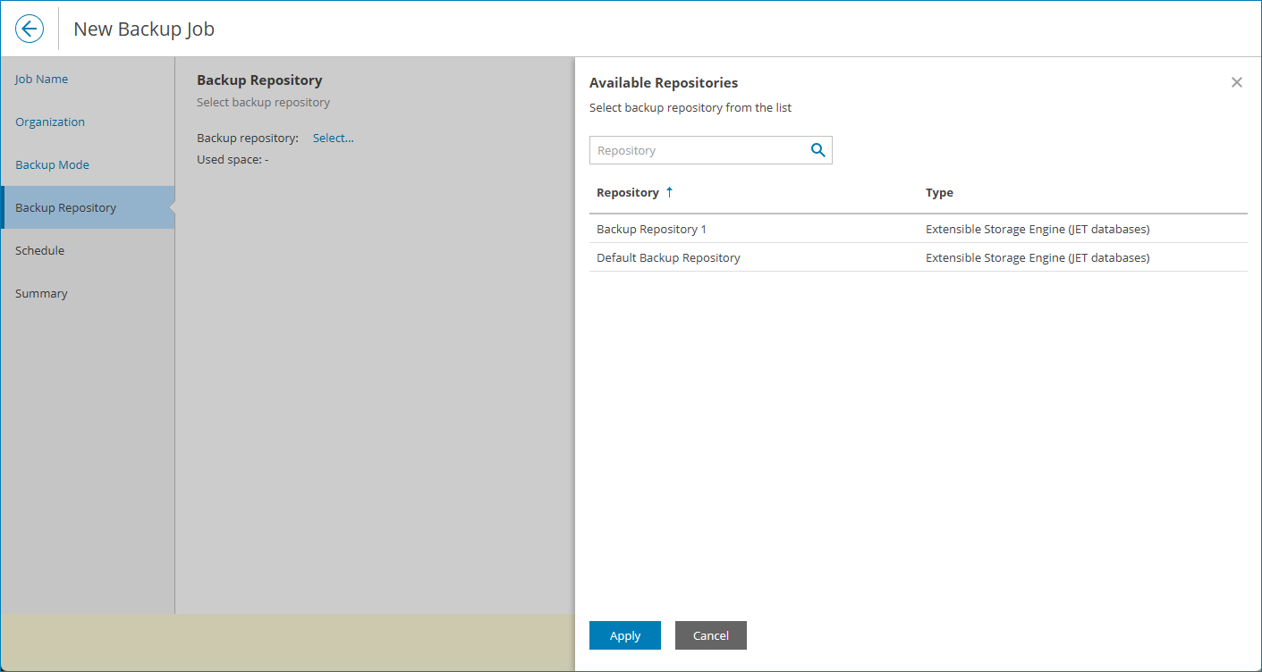 Choose Backup Repository
