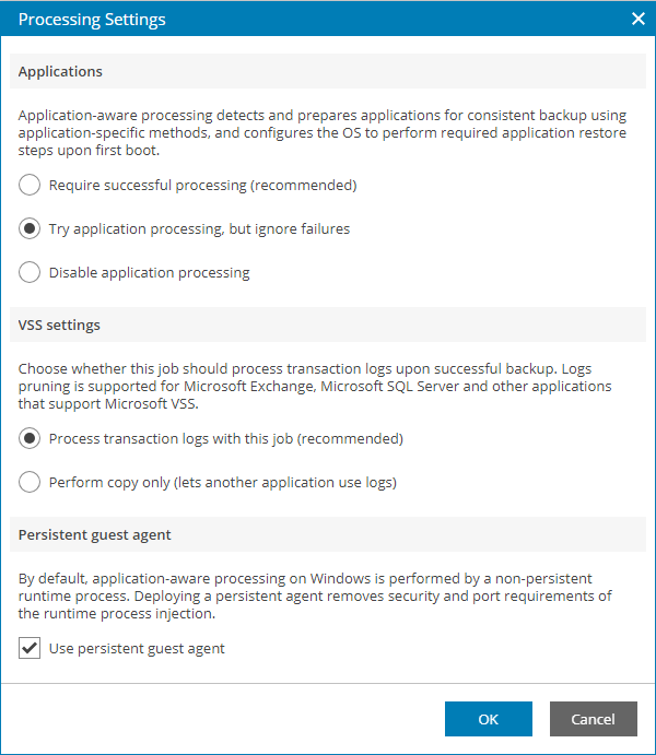 Application-Aware Processing Settings