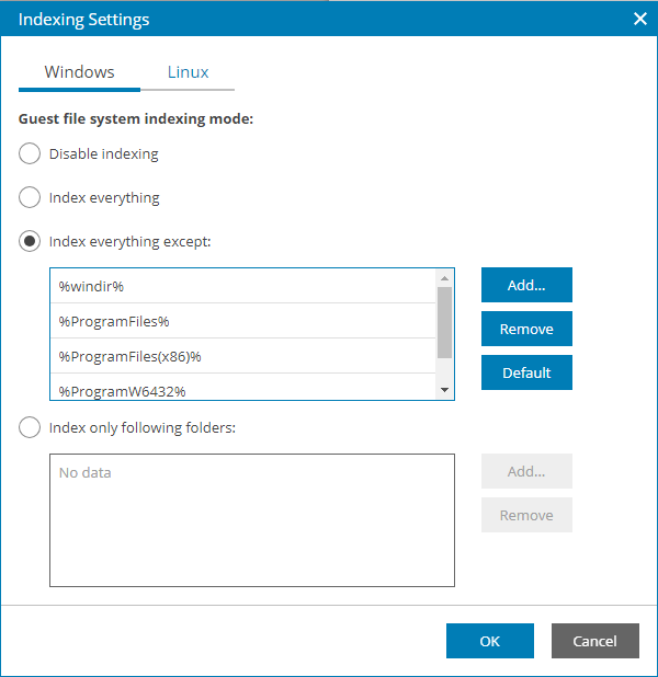 File Indexing Settings