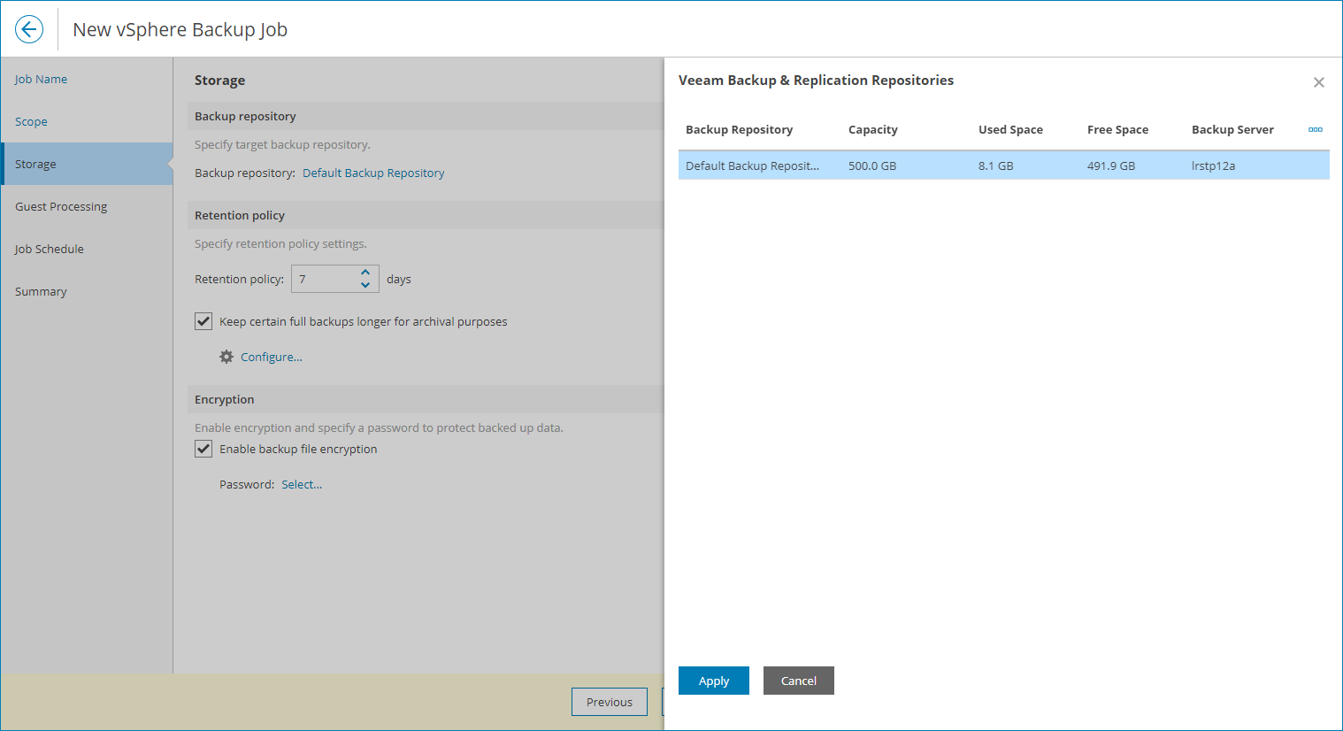 Specify Backup Repository