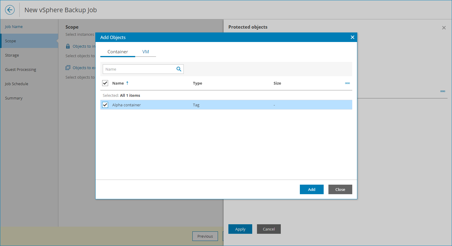 Select Objects to Back Up