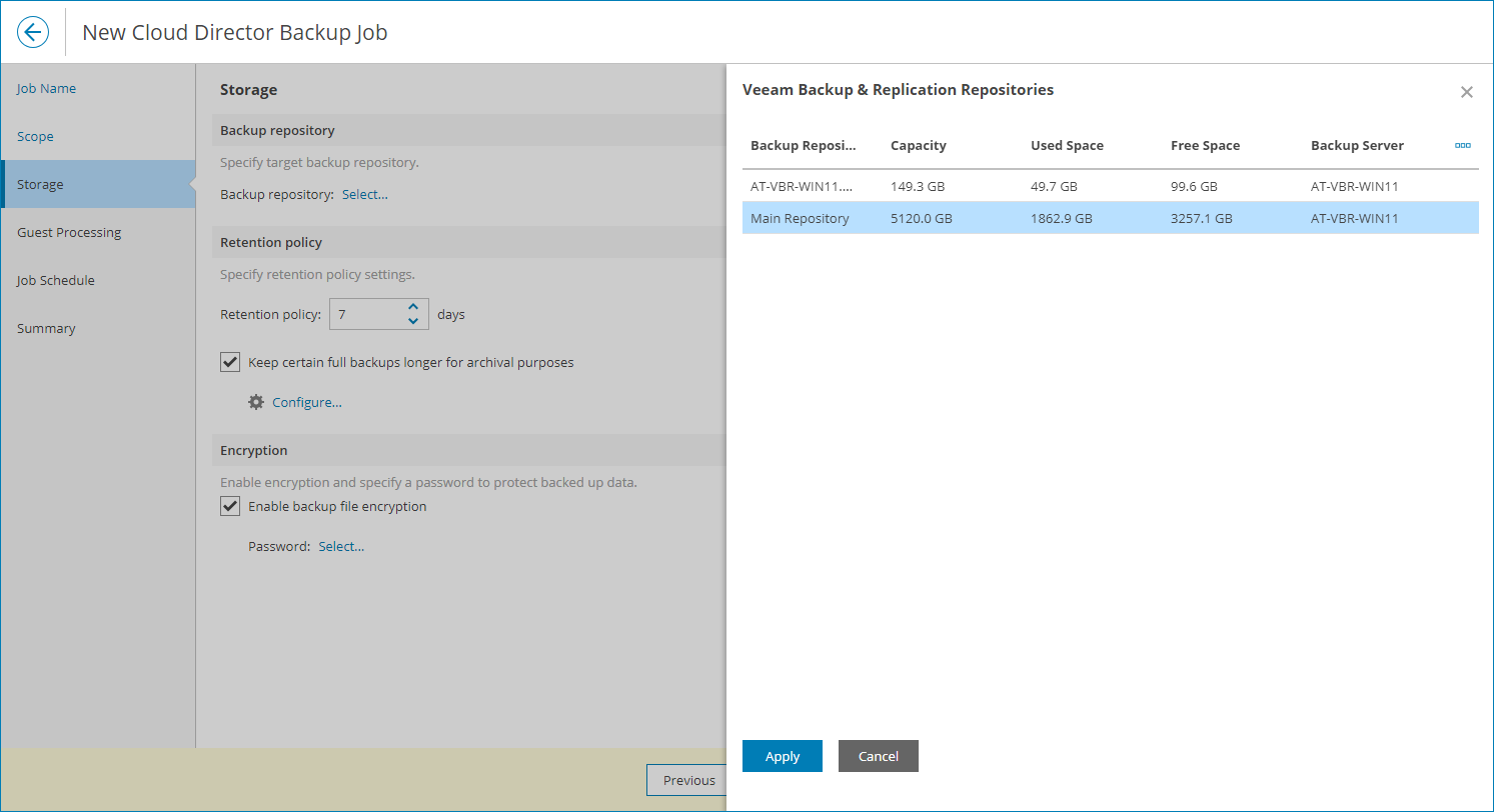 Specify Backup Repository