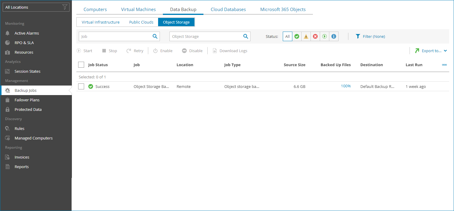 View Object Storage Job Details