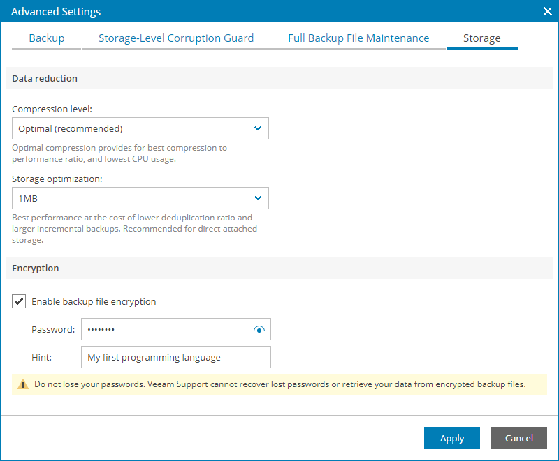 Specify Advanced Storage Settings