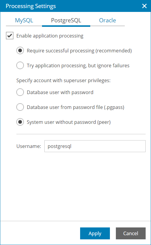 Specify PostgreSQL Processing Options