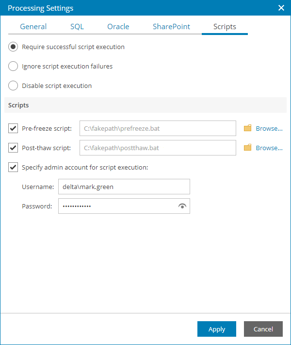 Specify Pre-Freeze and Post-Thaw Scripts