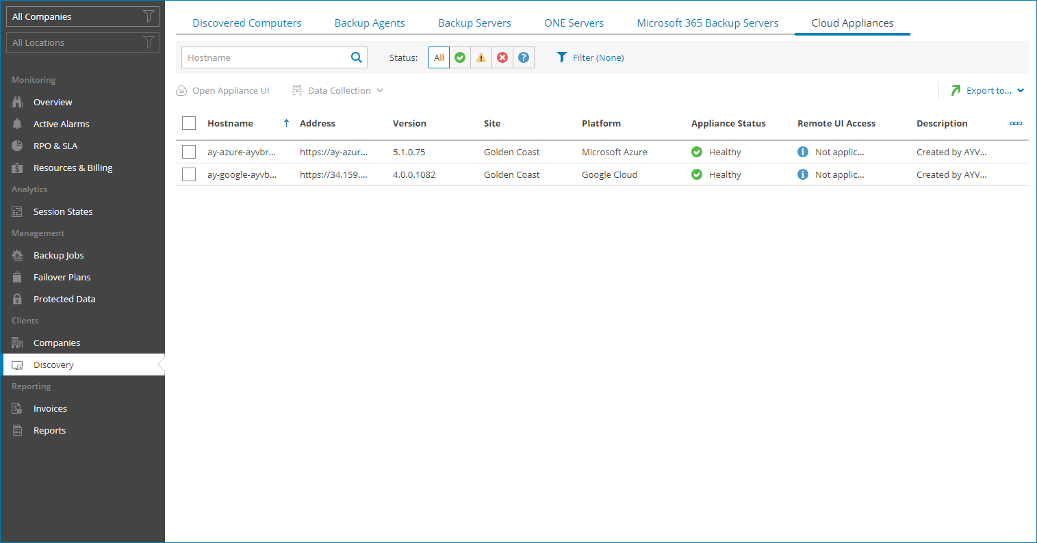 View Cloud Backup Appliance Details