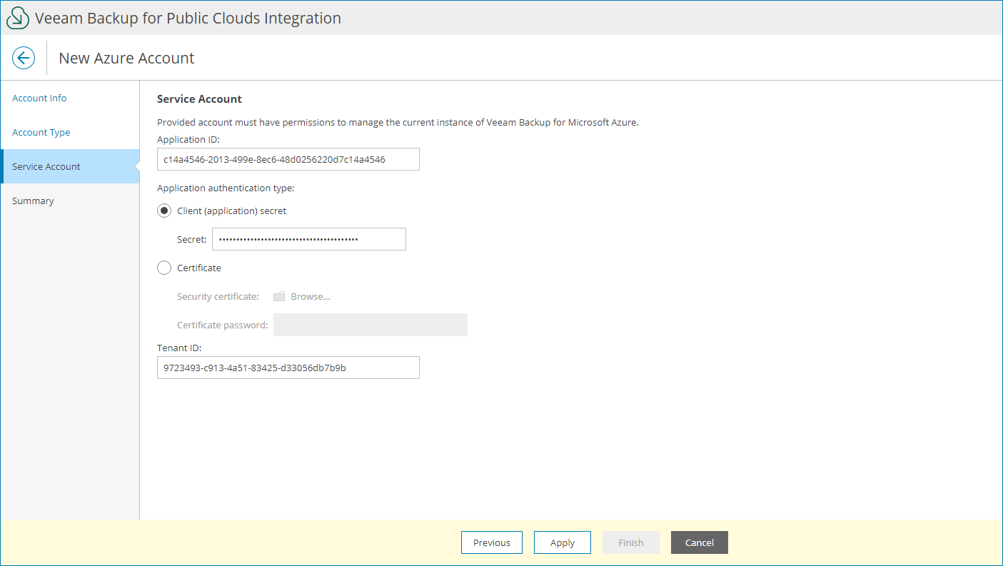 Specify Existing Account