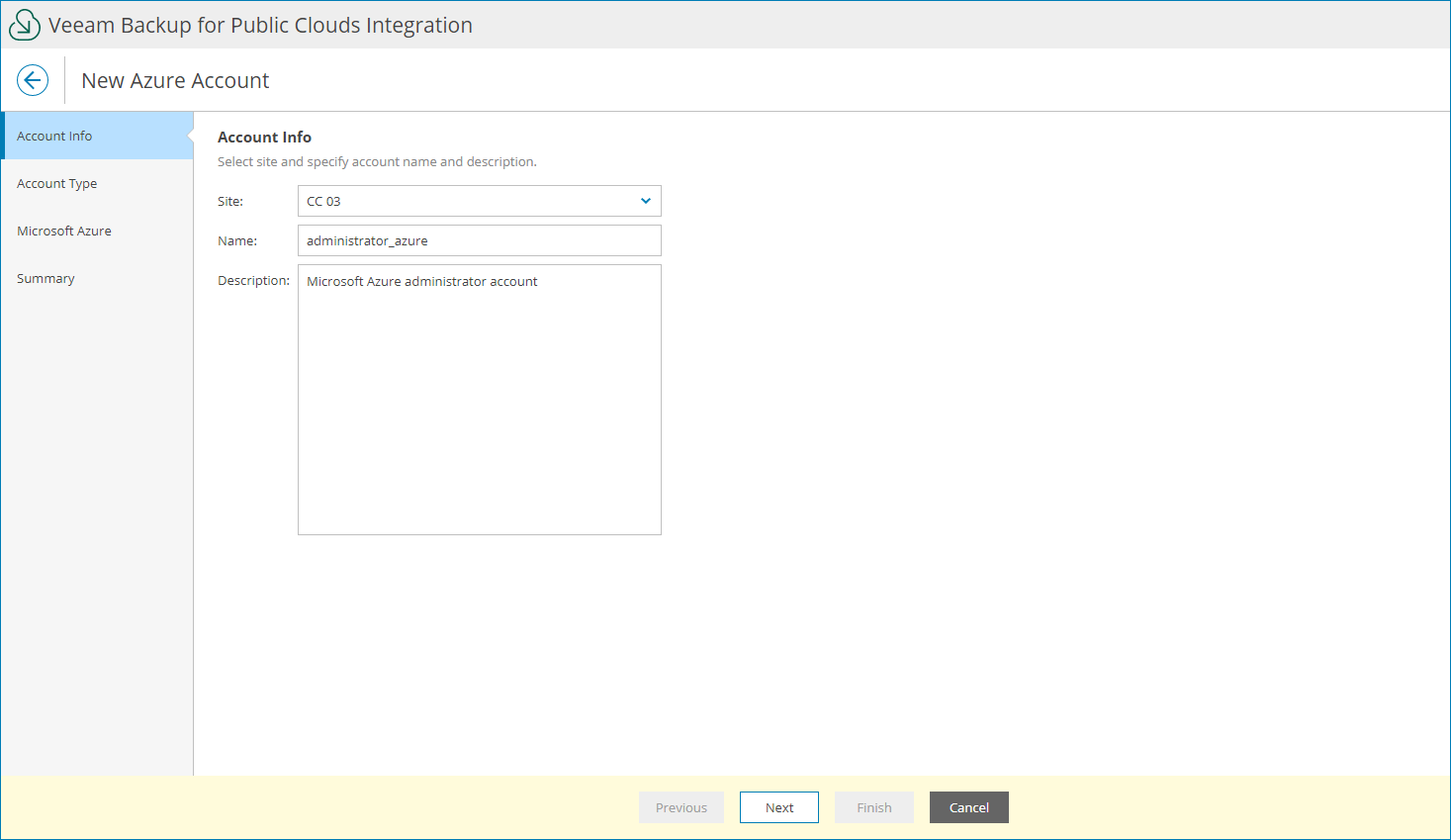 Specify Account Name and Description