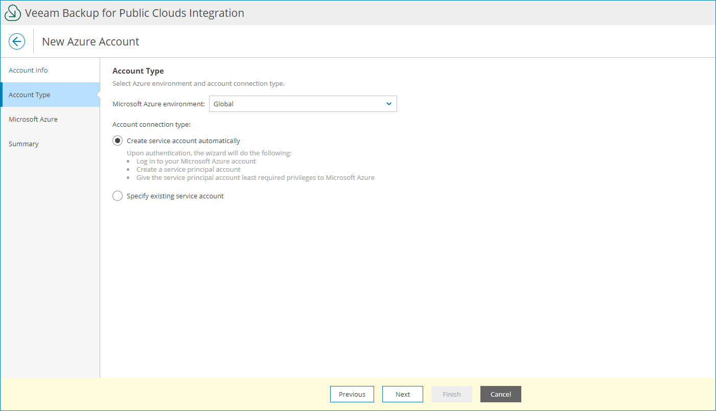 Specify Account Type