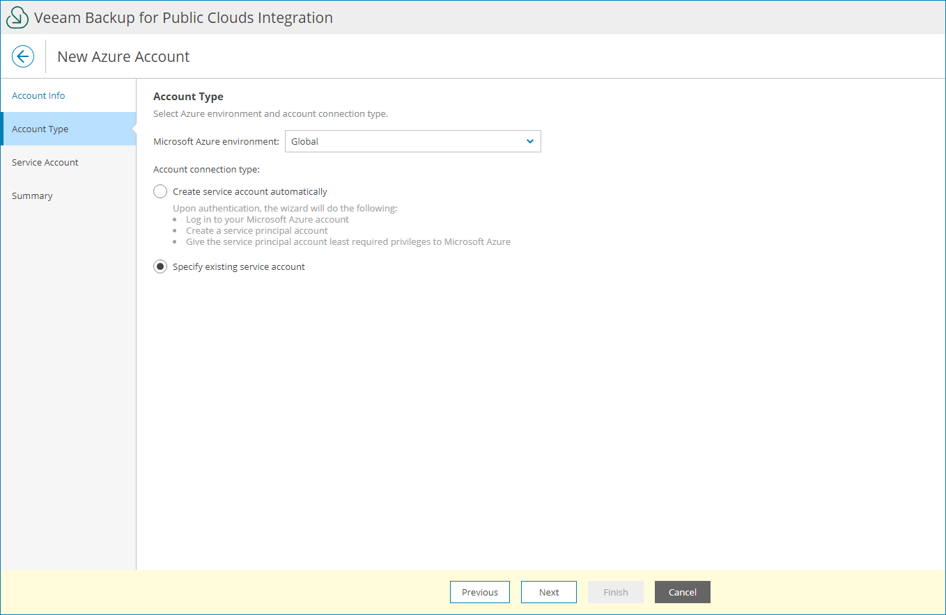 Specify Account Type