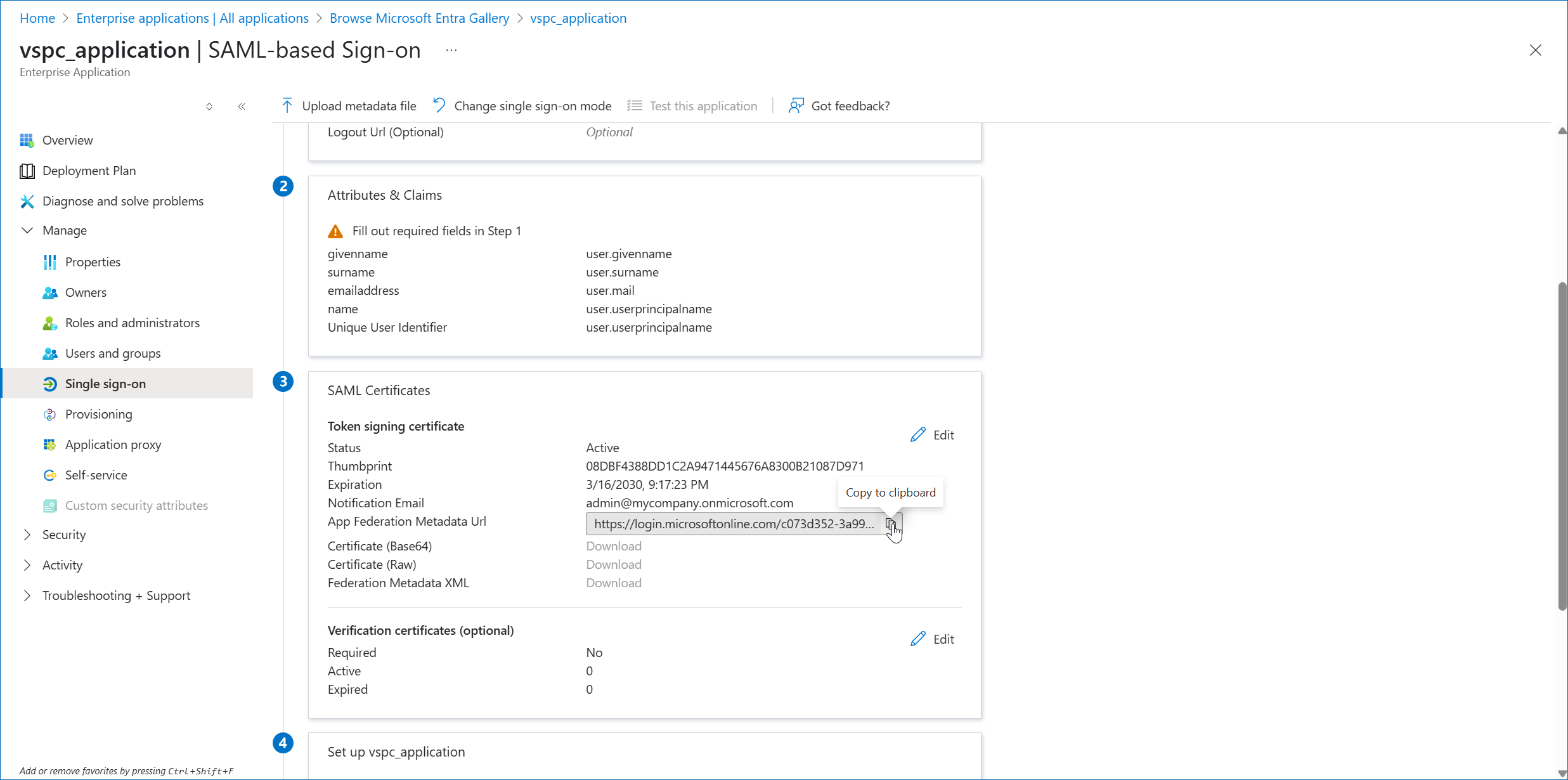 Copy App Metadata URL