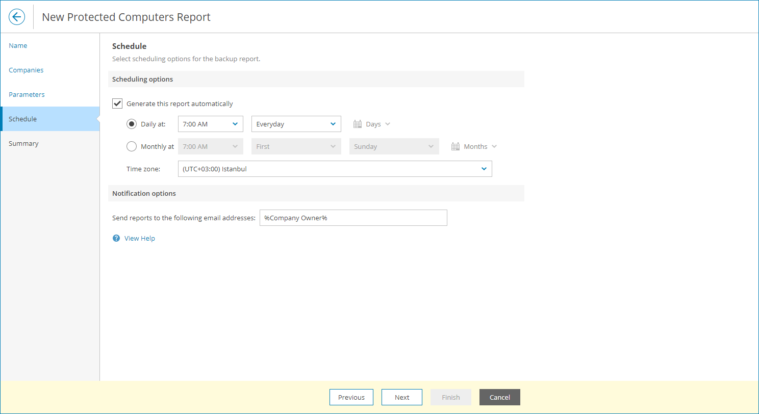 Specify Report Schedule
