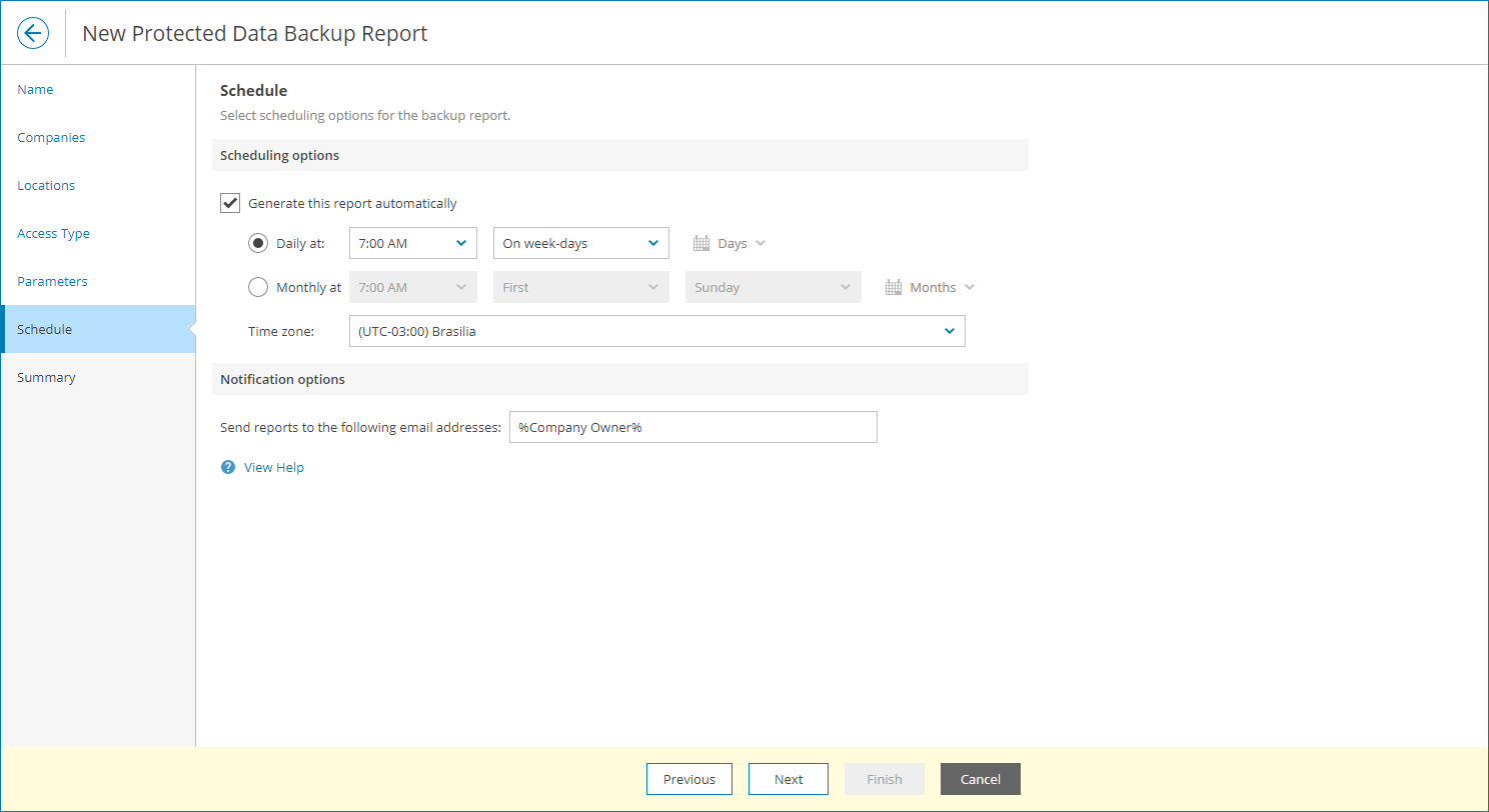 Specify Report Schedule