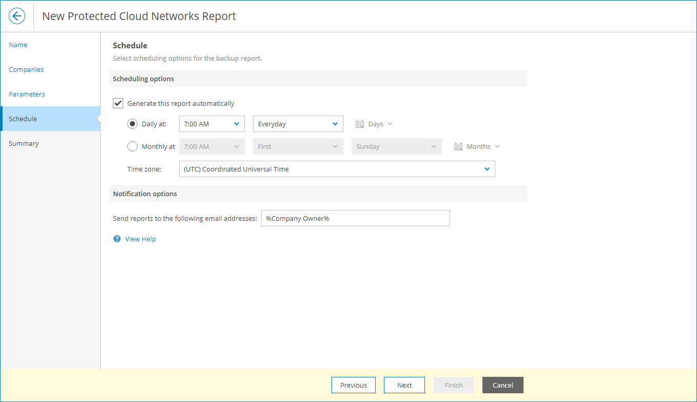 Specify Report Schedule