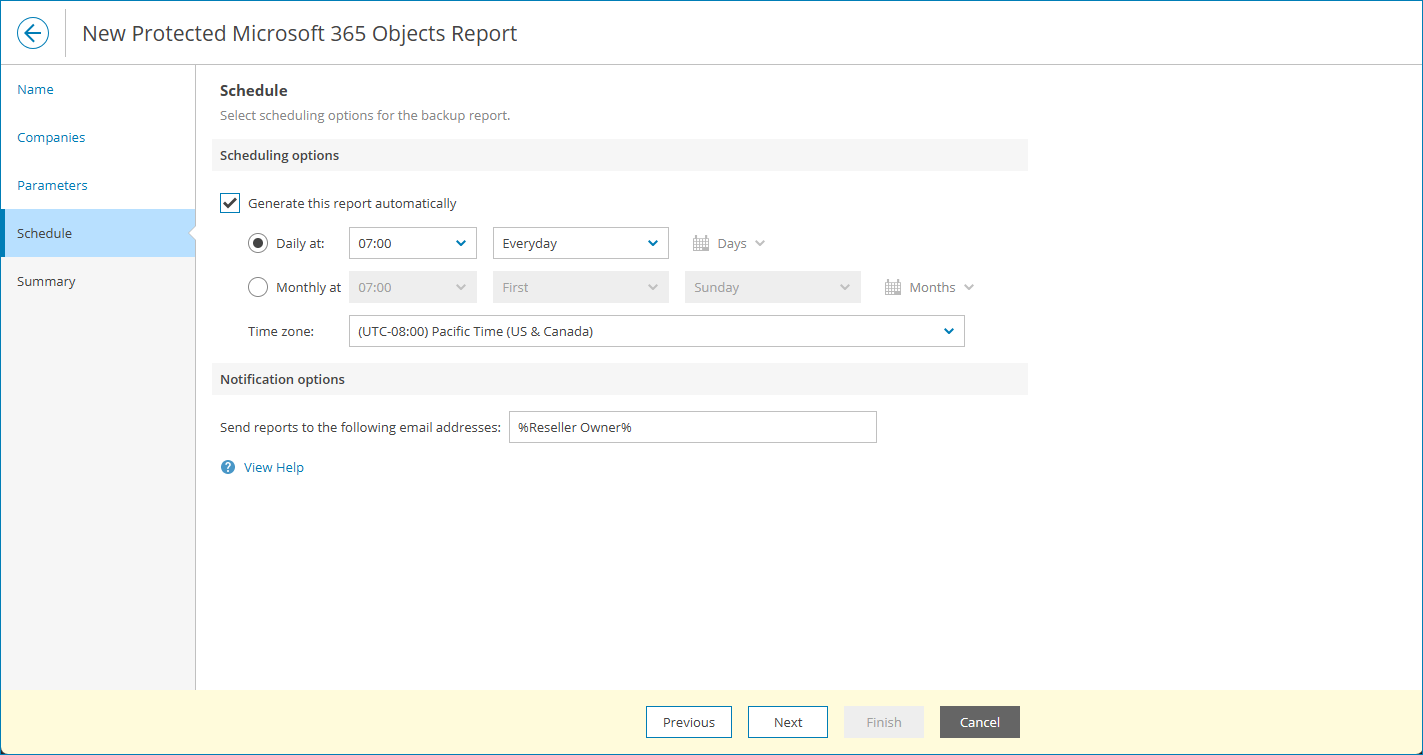 Specify Report Schedule