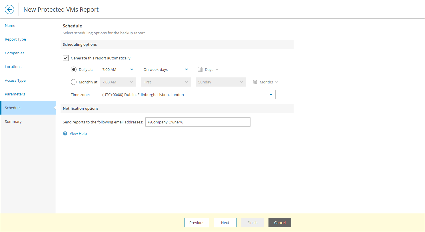Specify Report Schedule