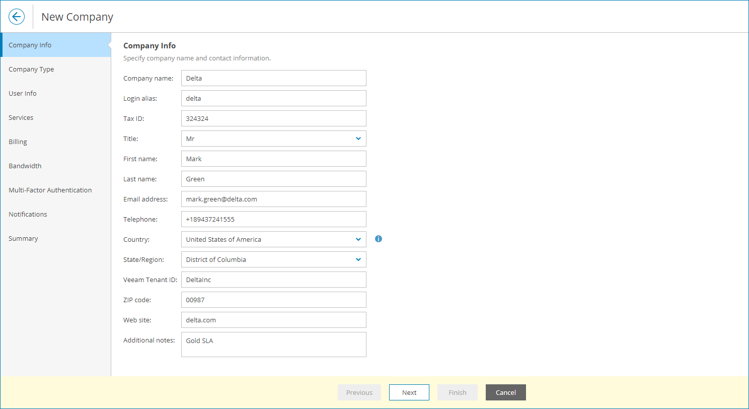 Specify Company Info