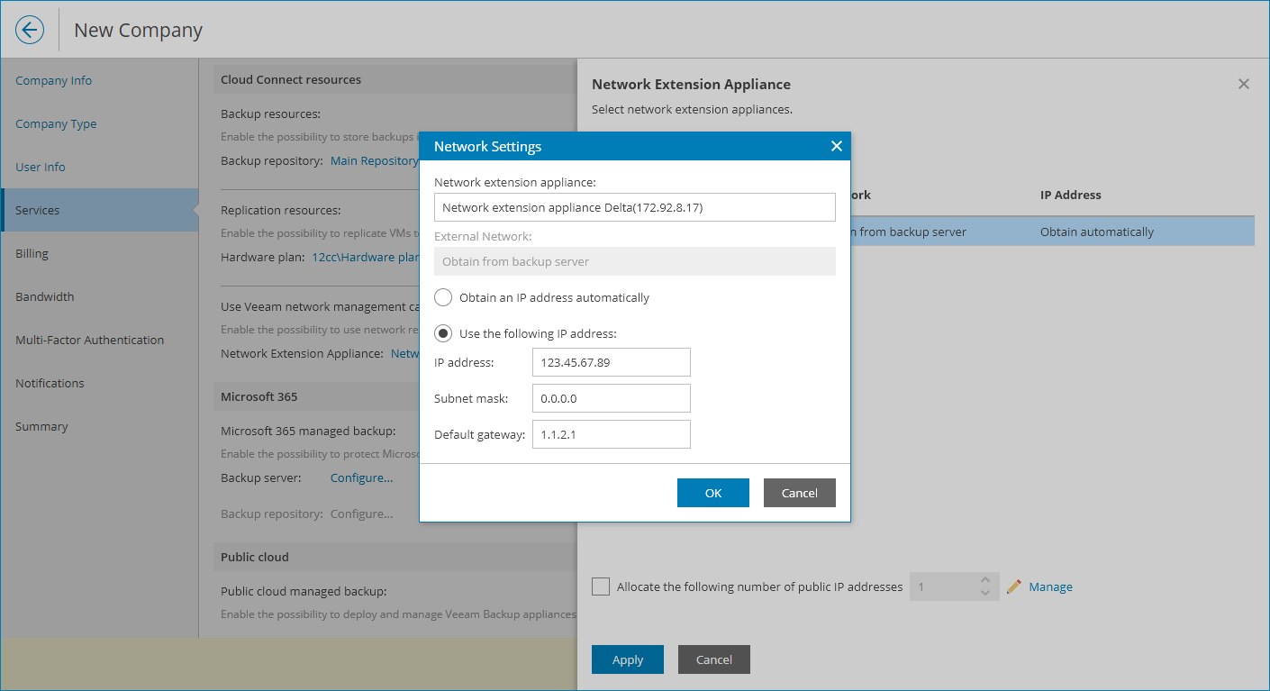 Specify Network Extension Appliance Settings