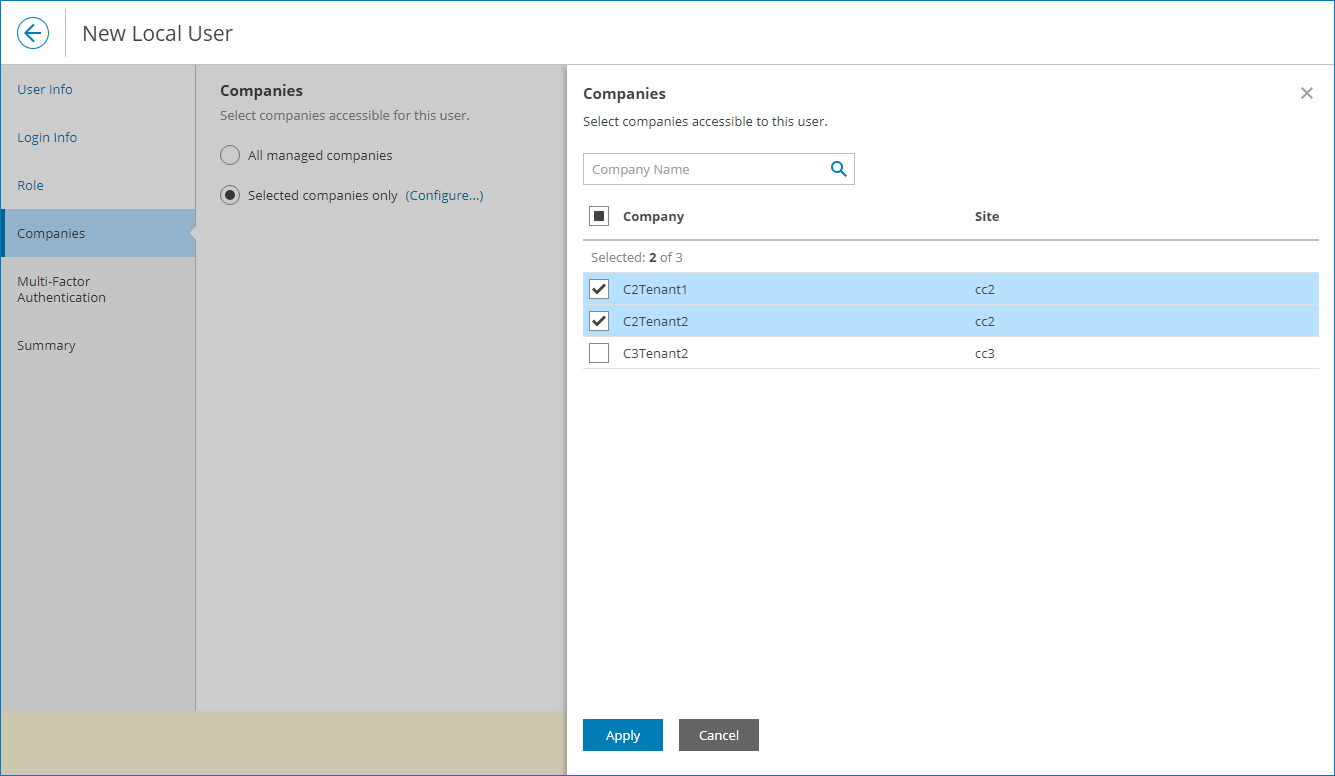 Specify Companies for a User