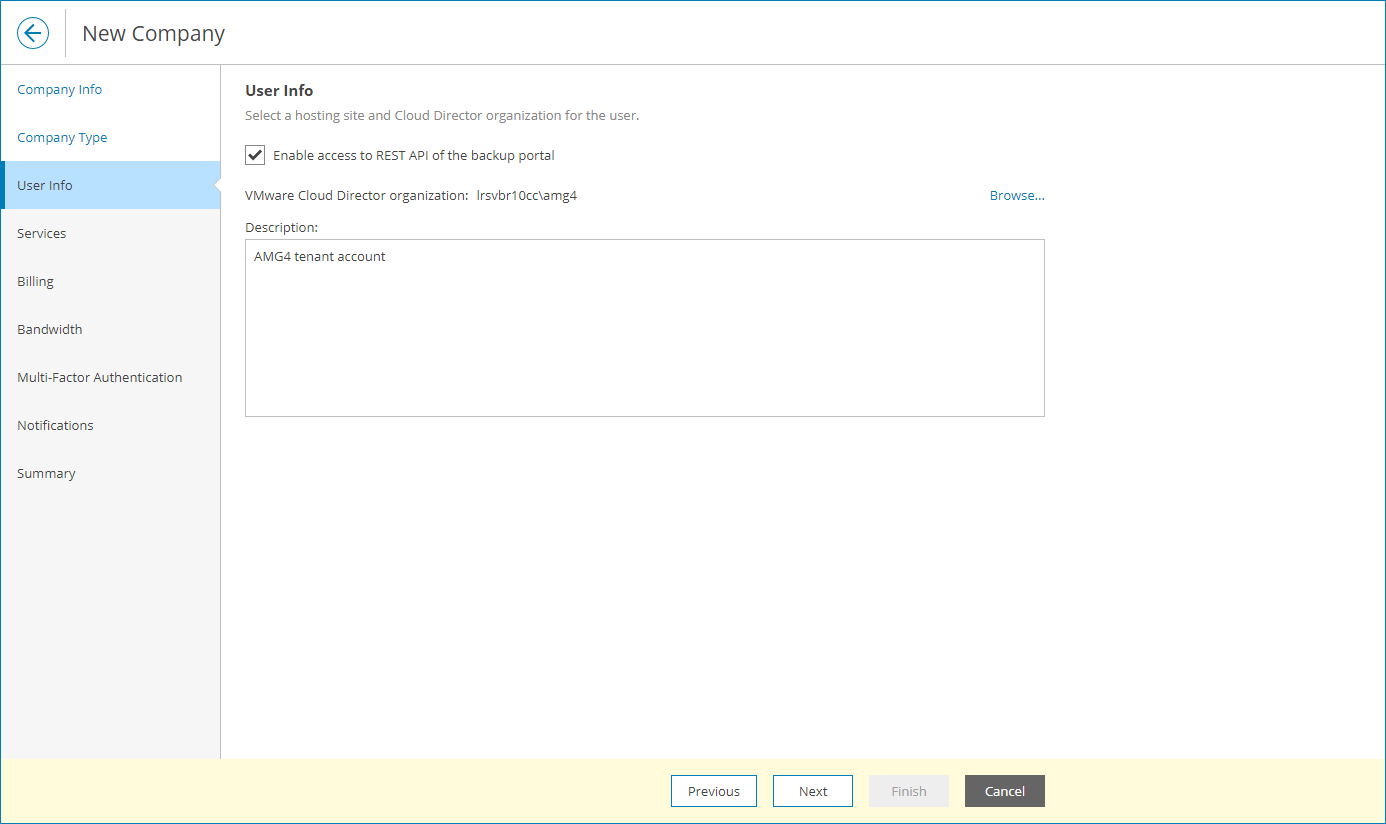Create VMware Cloud Director Tenant Account