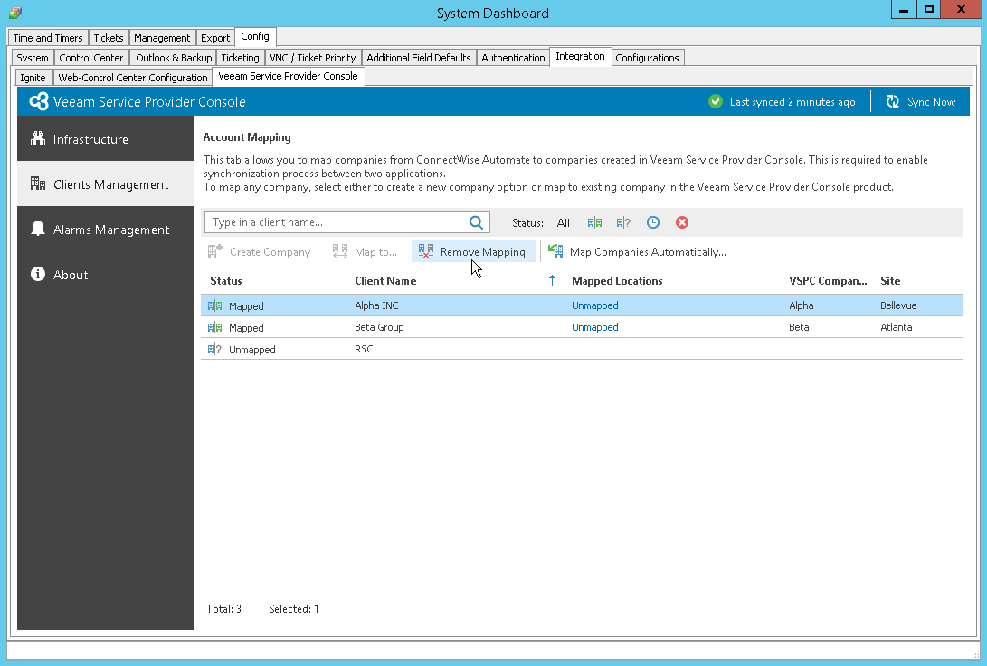 ConnectWise Automate Remove Mapping