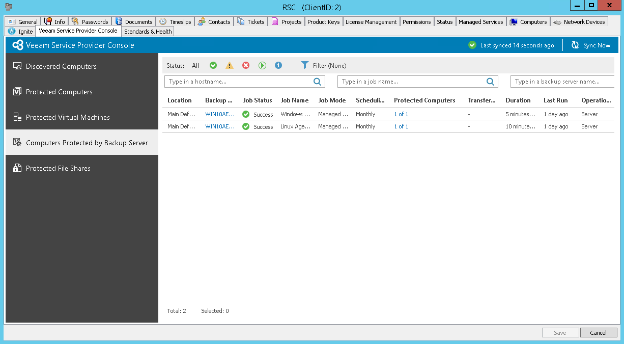 ConnectWise Automate Viewing Veeam Backup Agent Job Details