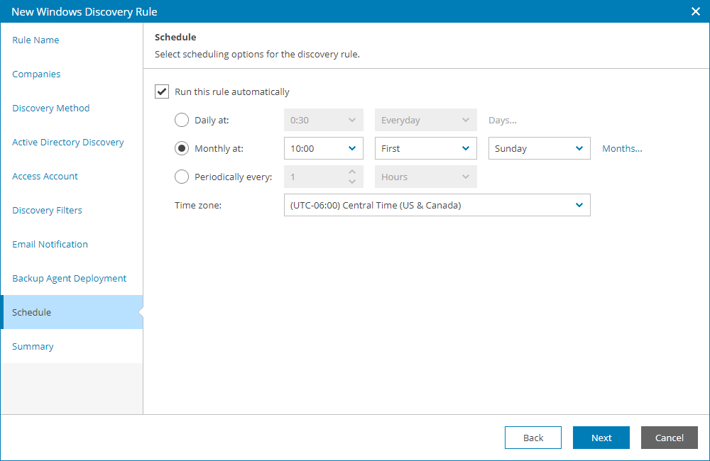 Confugure Discovery Rule Schedule