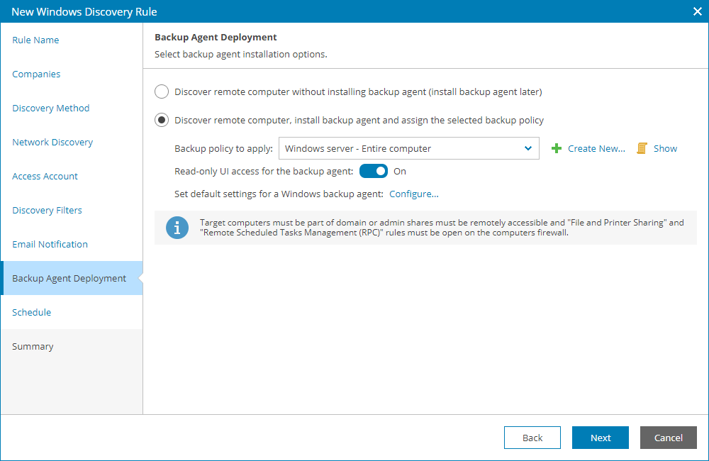 Configure Backup Agent Deployment
