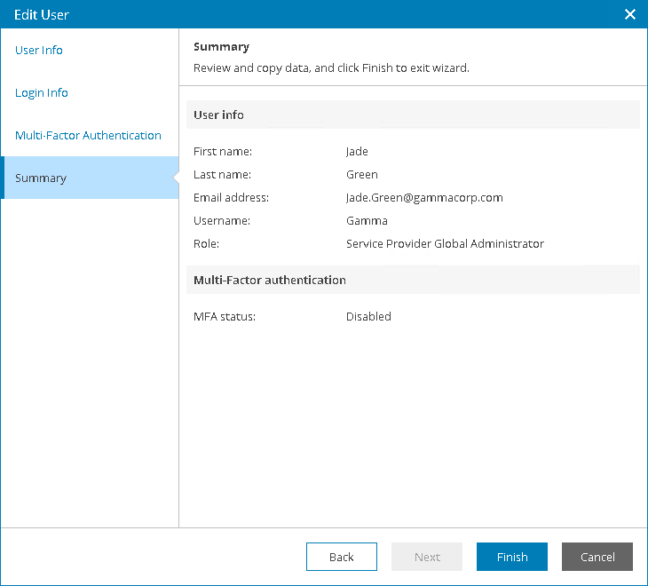Review User Summary Details