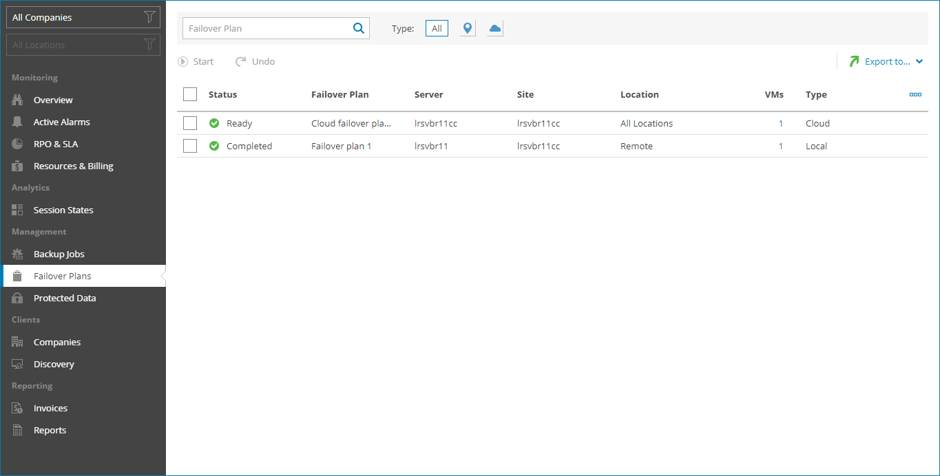 View Failover Plan Details