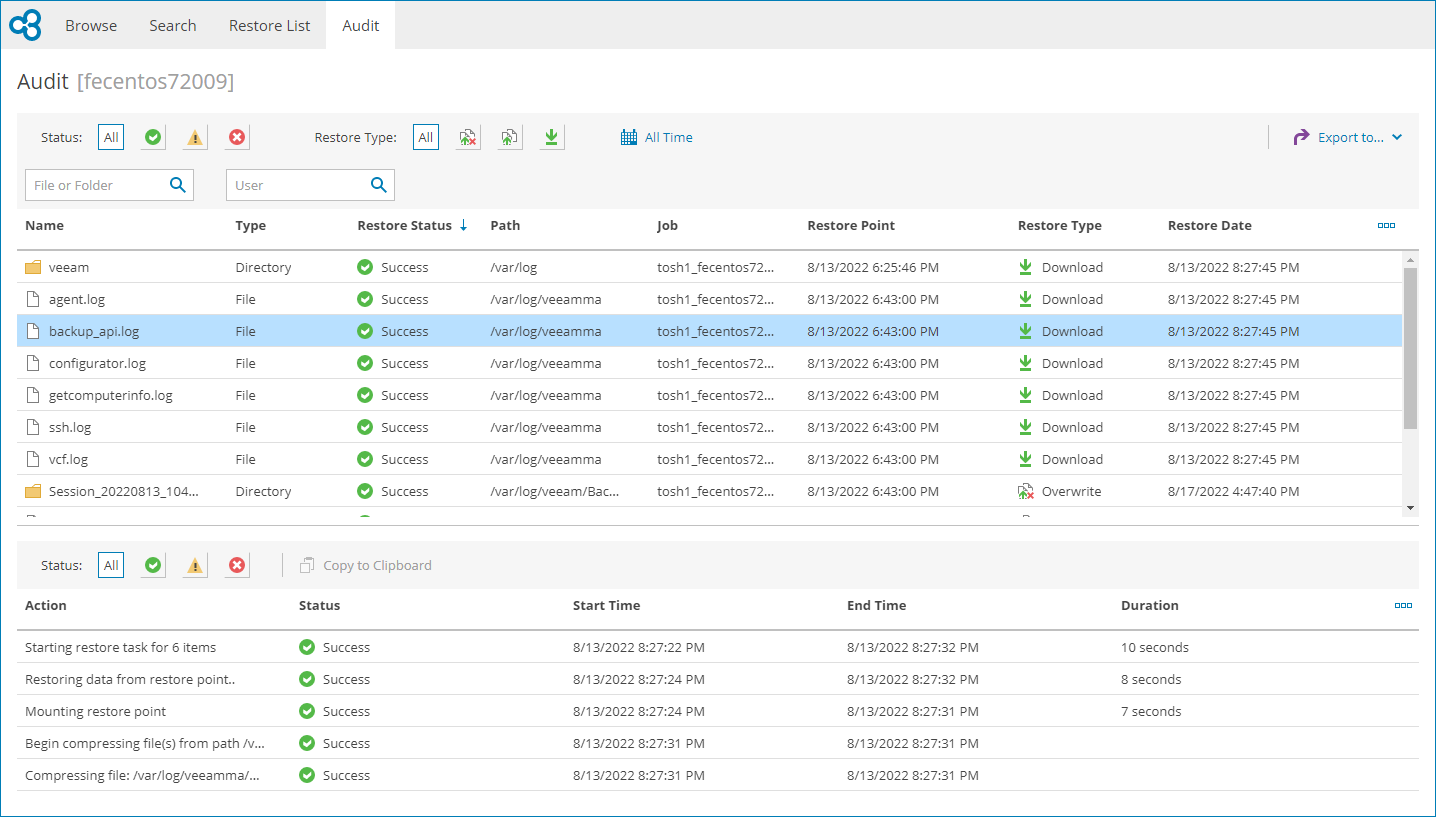 Review Restored Object Details