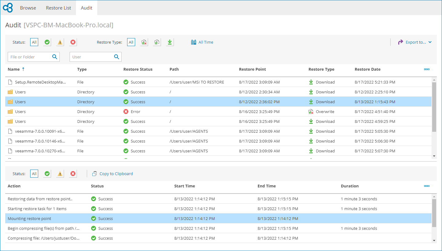 Review Restored Object Details