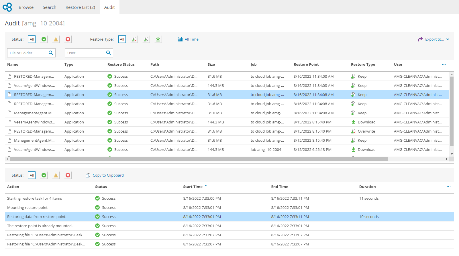 Review Restored Object Details