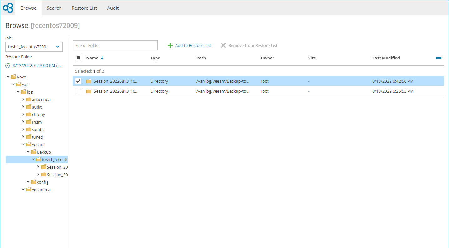 Select Files to Restore
