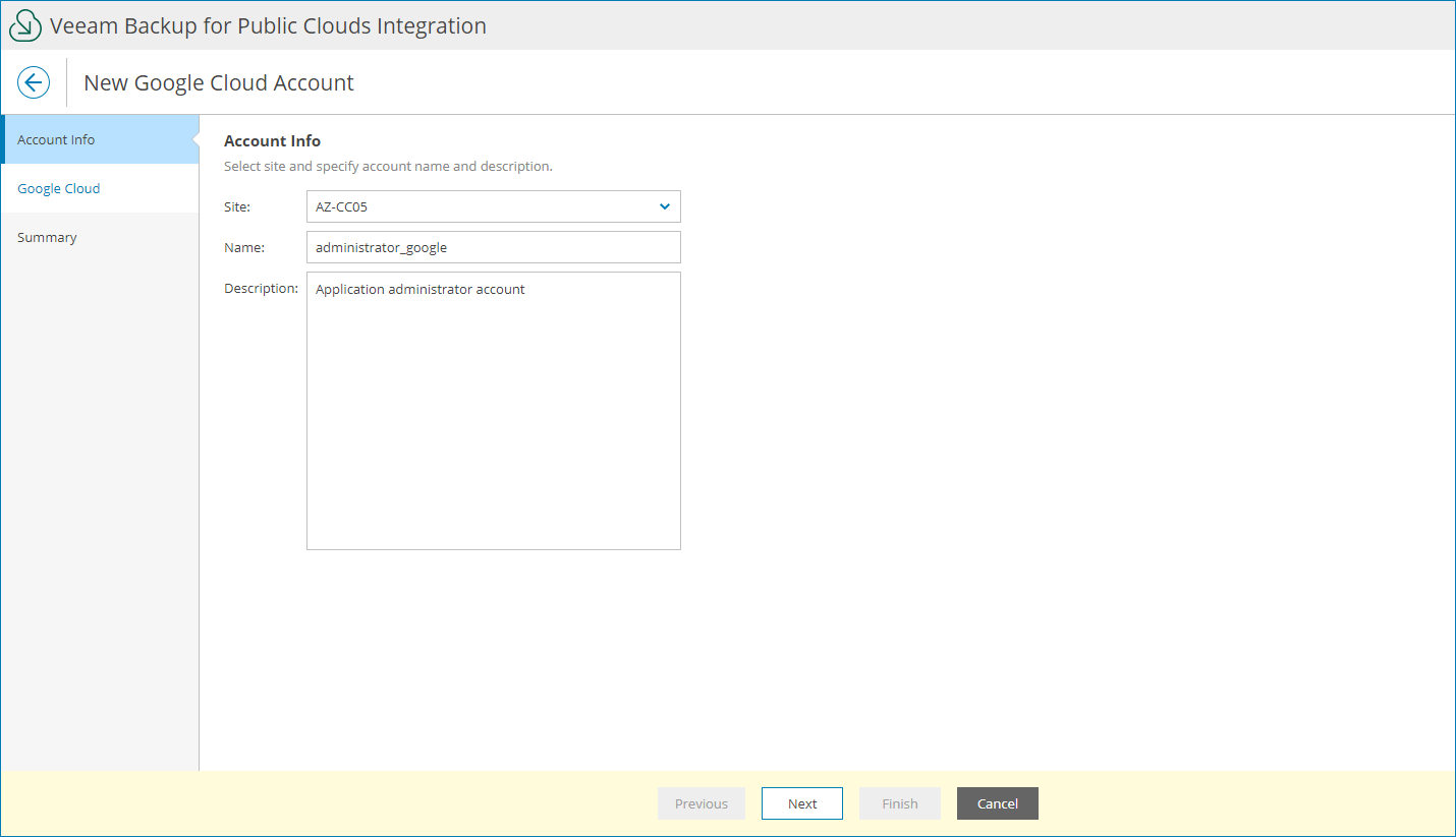 Specify Account Name and Description
