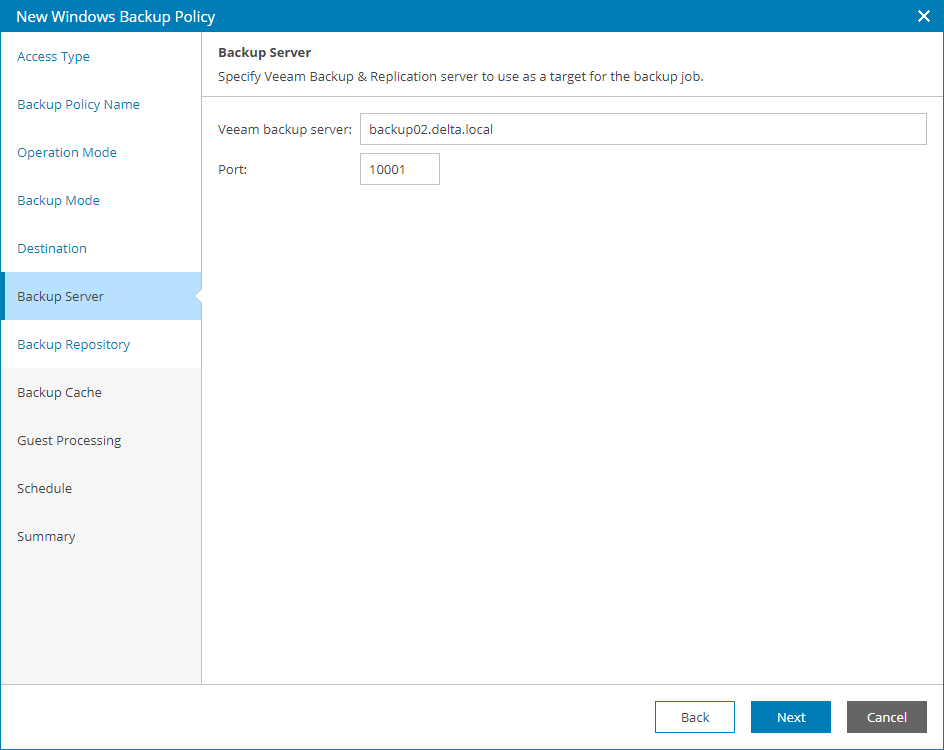 Specify Backup Server Settings