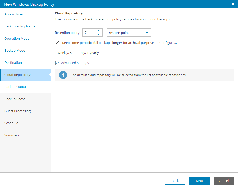 Specify Cloud Repository Settings