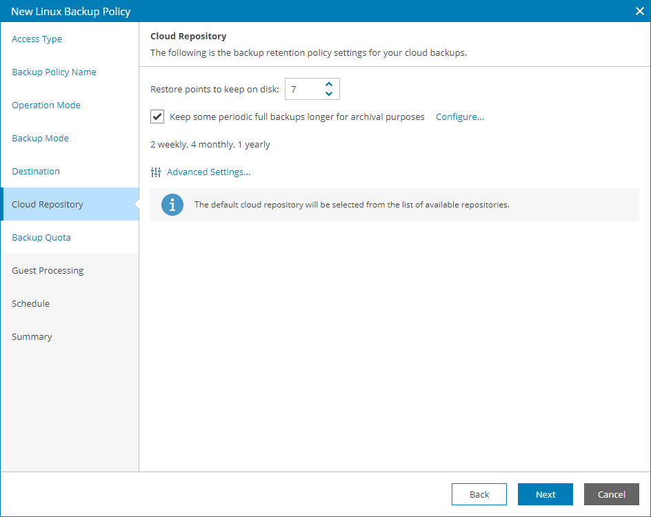 Specify Cloud Repository Settings