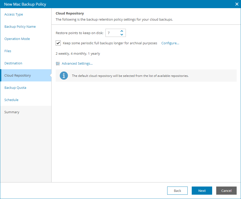 Specify Cloud Backup Settings
