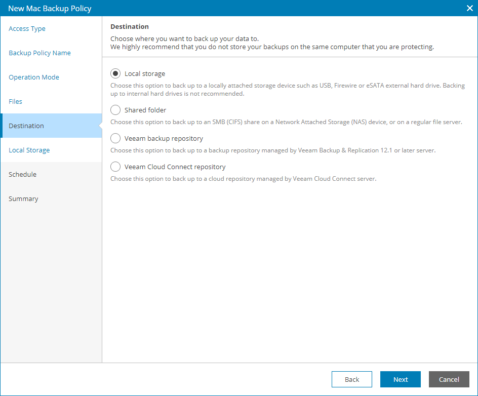 Choose Backup Destination