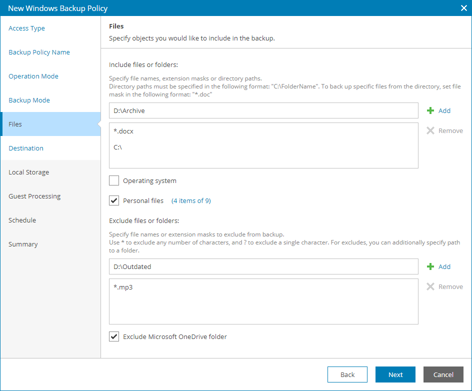 Choose Folders to Back Up