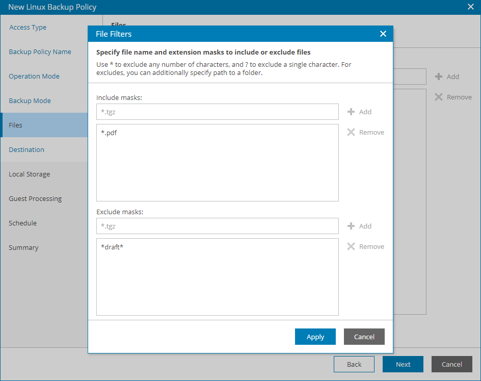 Specify Include and Exclude Masks